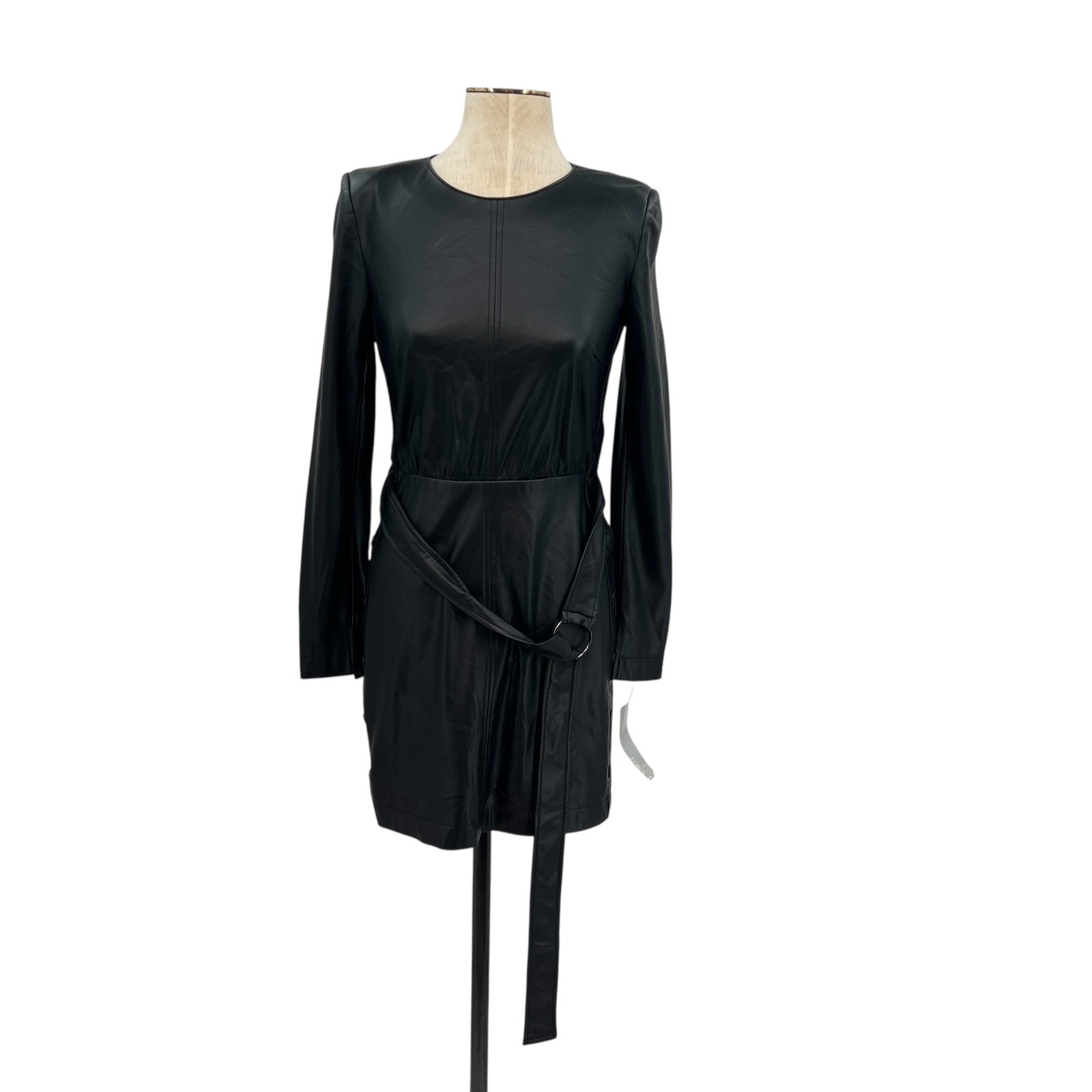 Patrizia Pepe Faux Leather Dress Mini Long Sleeve Belted Black Size 38 Us 2